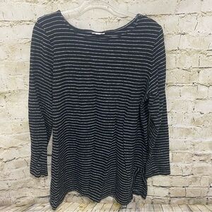 J Jill Black White Striped Cotton Knit Long Sleeve Tunic Top